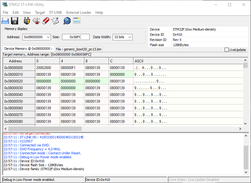 ST-LINK Software Connected