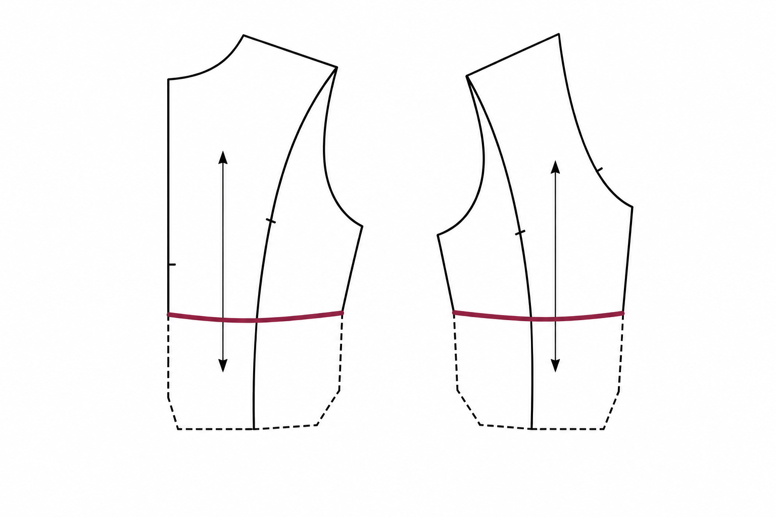 Bodice front pattern pieces, 1 : 10