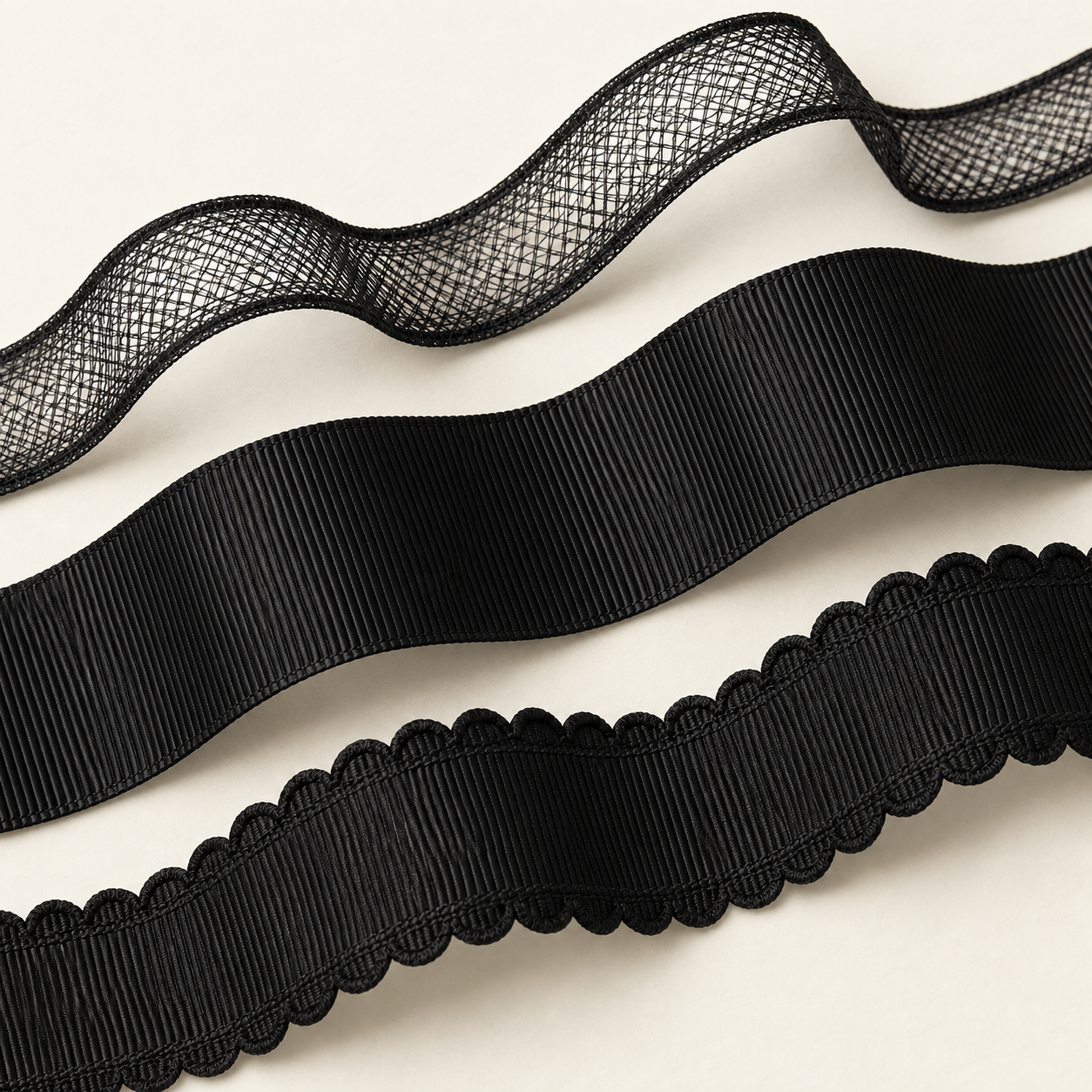 Horsehair braid, grosgrain, and petersham