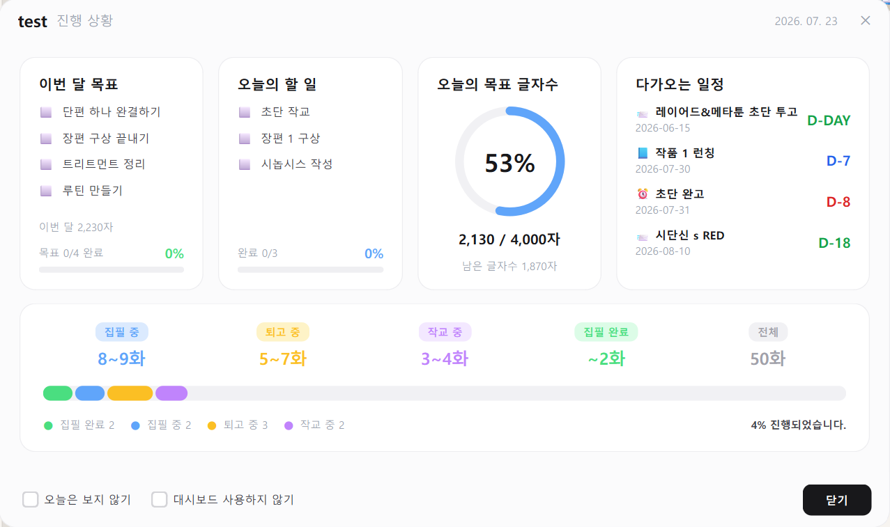 PomoWriter 집필 화면 예시 22