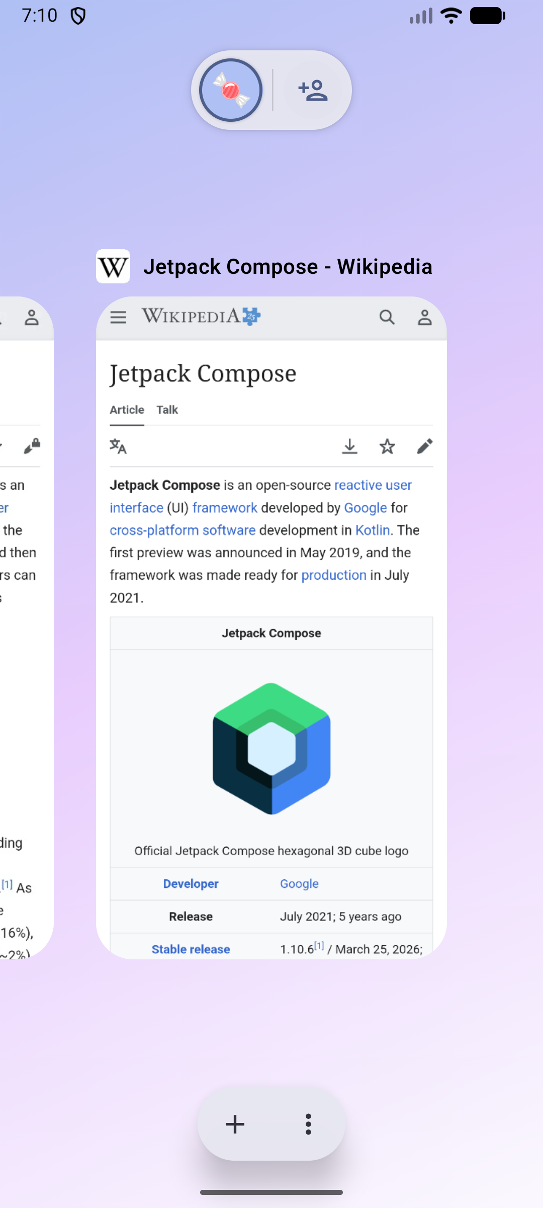 Candy Browser cover-flow tab overview