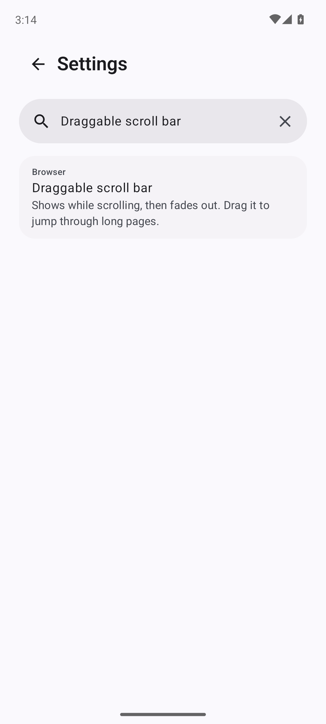 Candy Settings search finding the draggable scroll bar control
