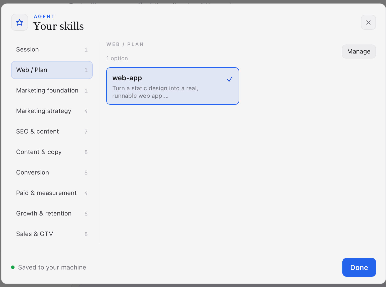 DStudio Skills editor showing private user-created task recipes