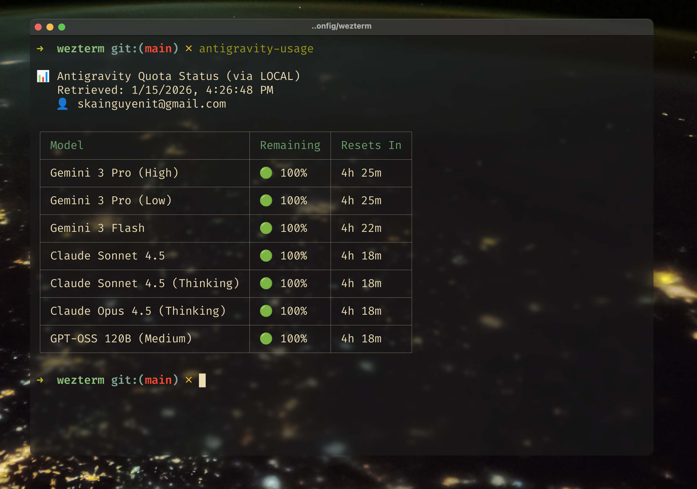 Antigravity Usage Screenshot