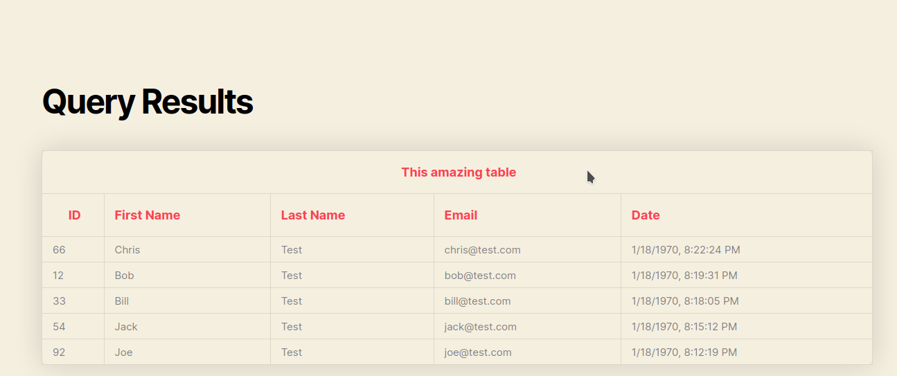 Front End Shortcode Front end shortcode displaying the requested data