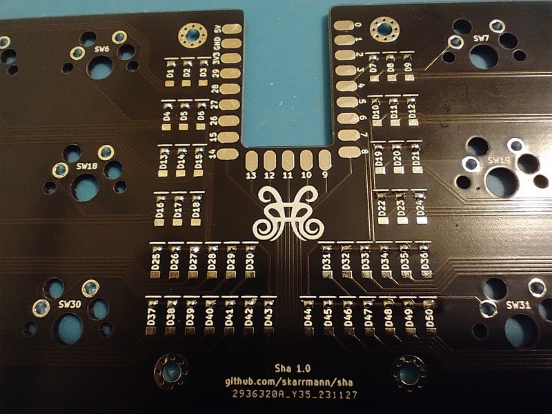 Sha build, tin diode solder pads