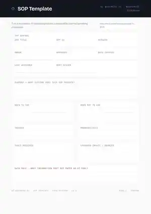 Real page from the AI Business OS SOP template used to standardize an approved AI-assisted workflow.