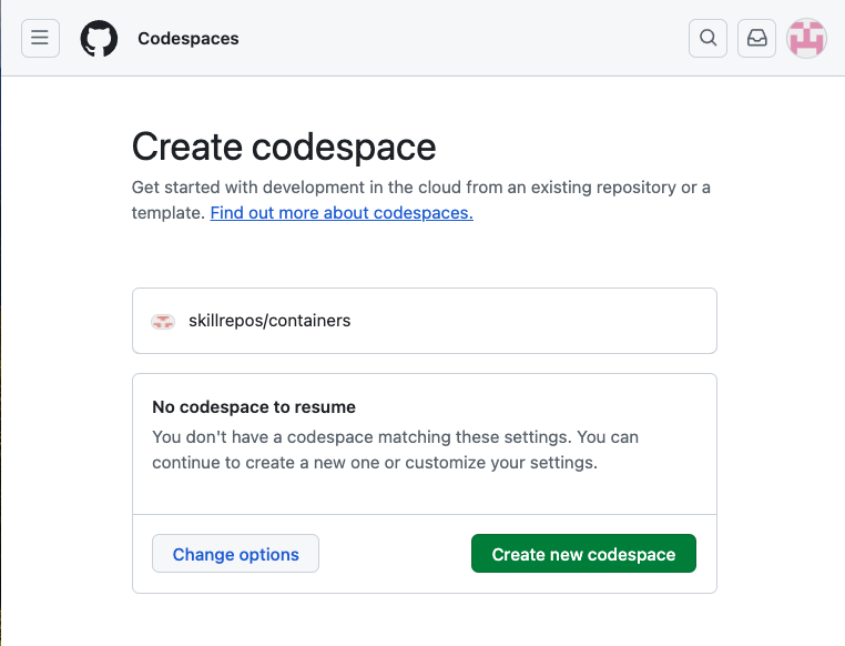 Creating new codespace from button