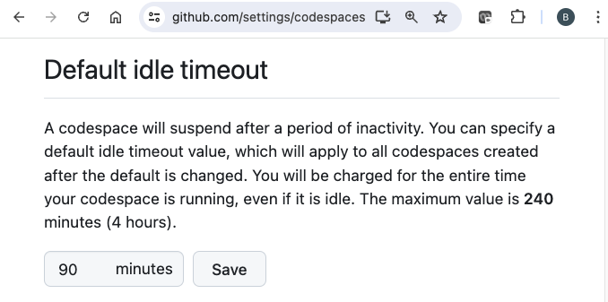 Changing codespace idle timeout value