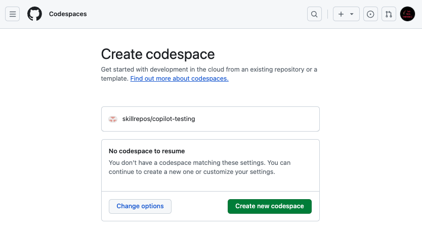 Creating new codespace from button