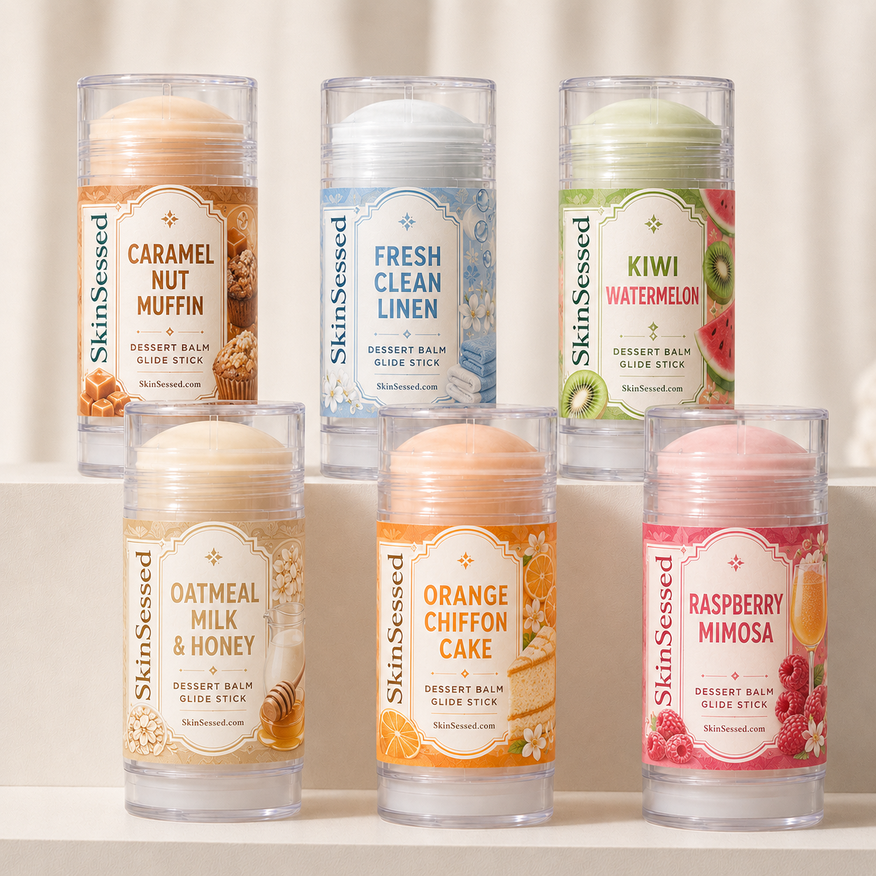 SkinSessed Dessert Balm Glide Stick collection with updated labels