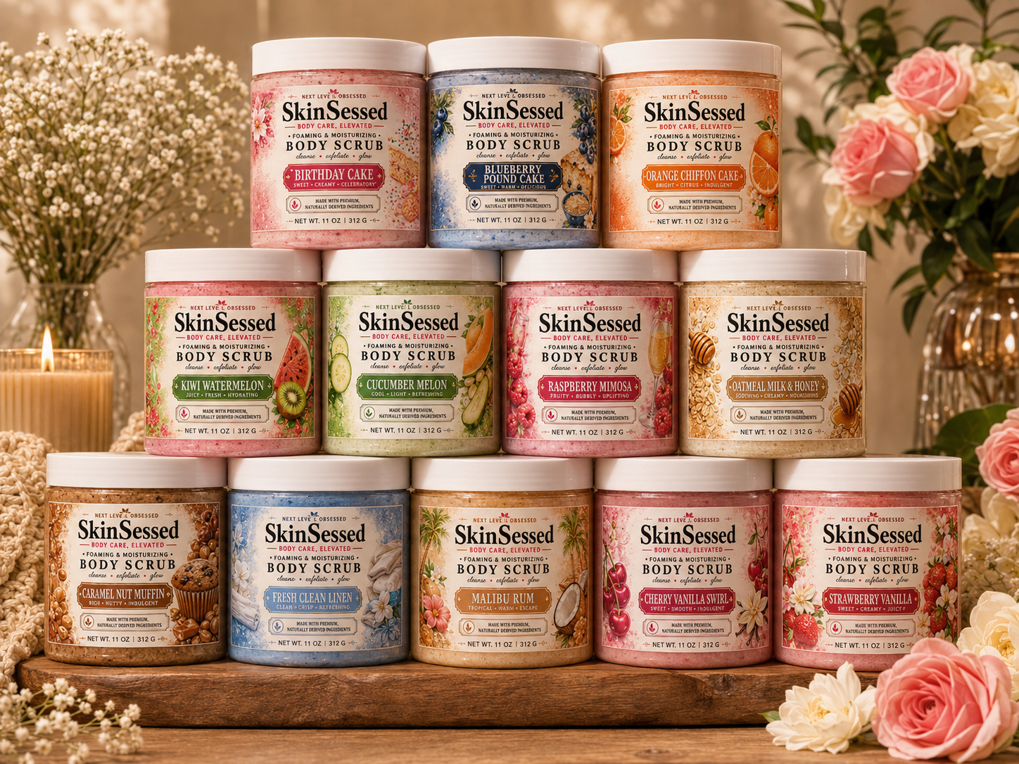 SkinSessed foaming body scrub collection