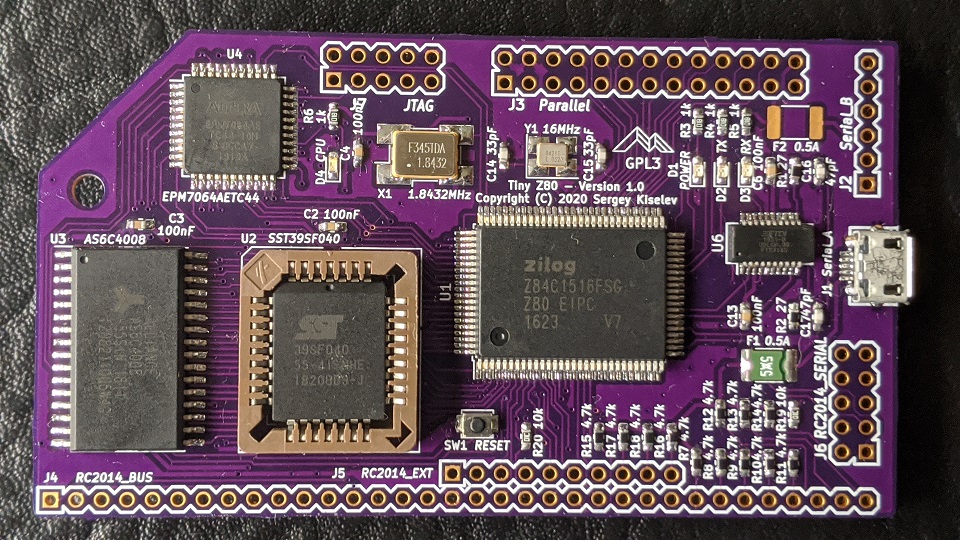 Tiny Z80 Assembled Board Top View