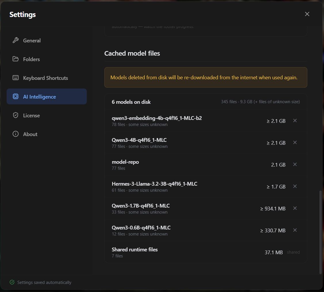 Managing cached AI models in Settings