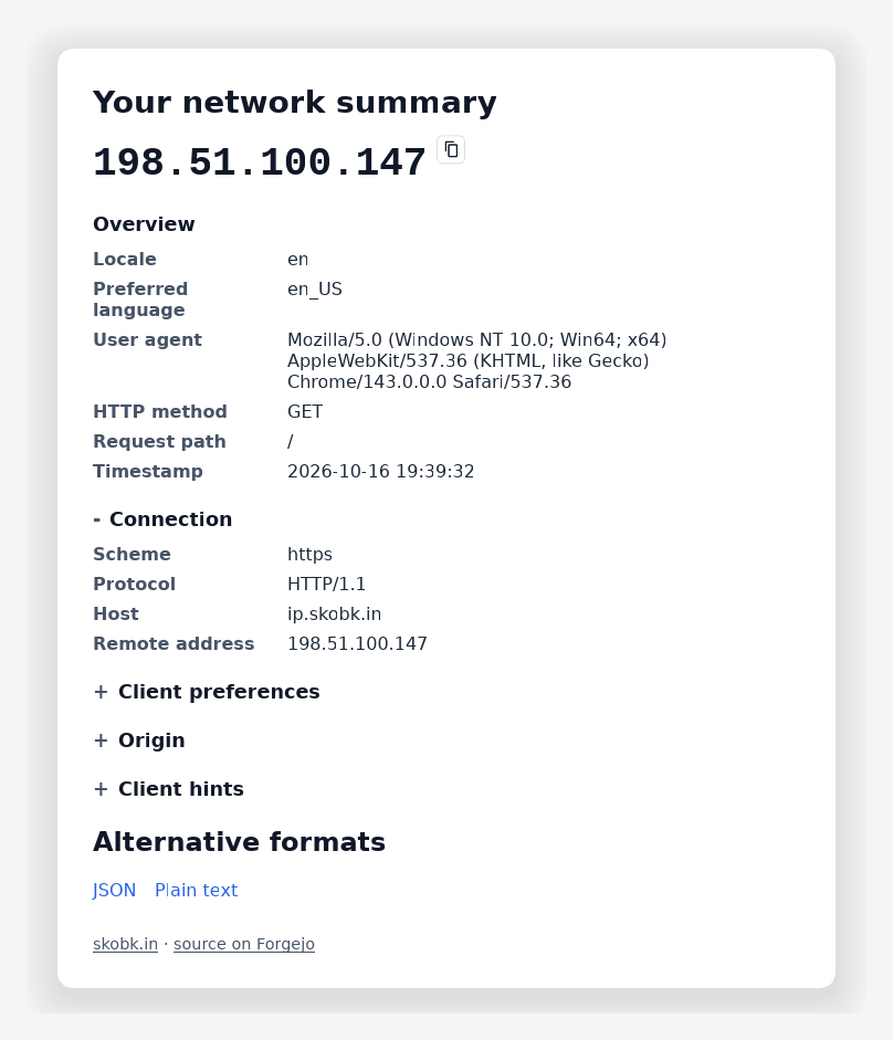 Web UI showing detected connection details