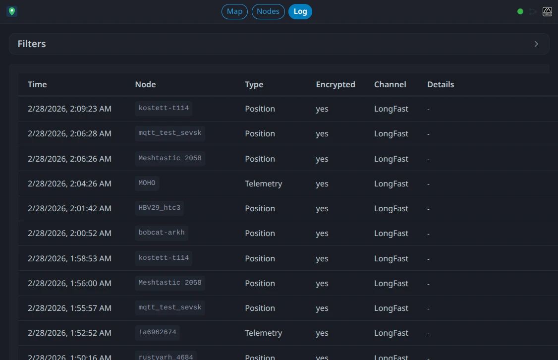 MeshMap Lite event log
