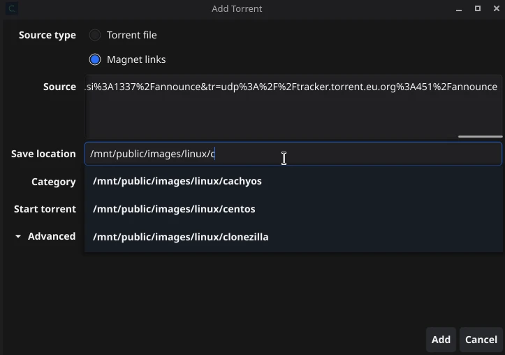 Add torrent dialog