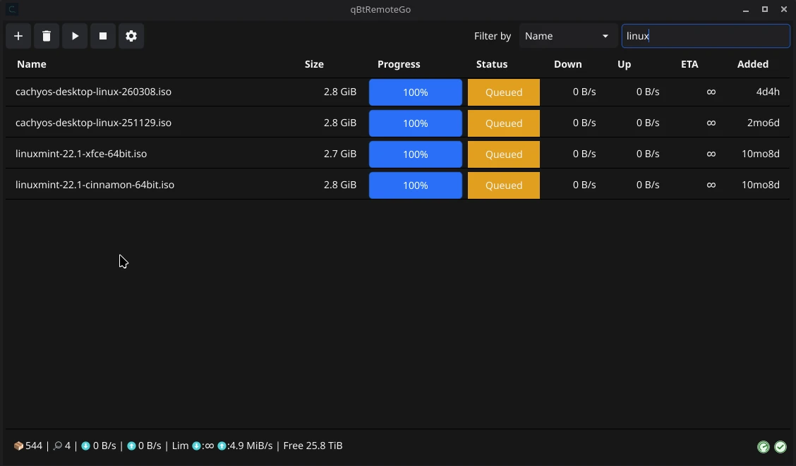 Torrent list in the main window