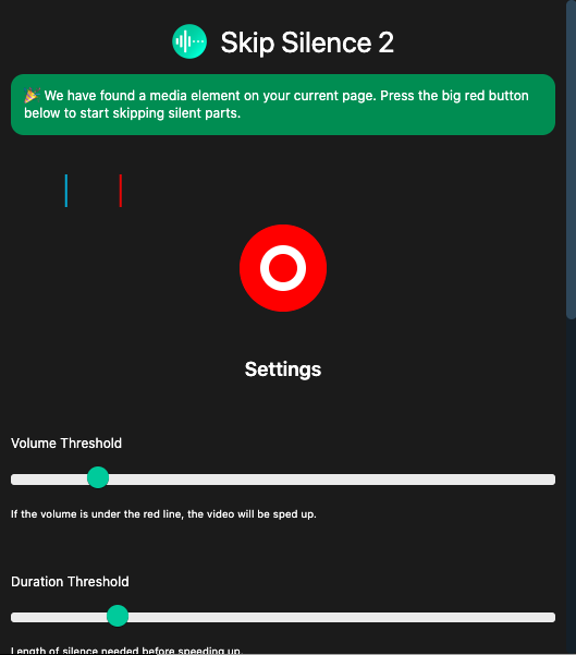 Settings popup