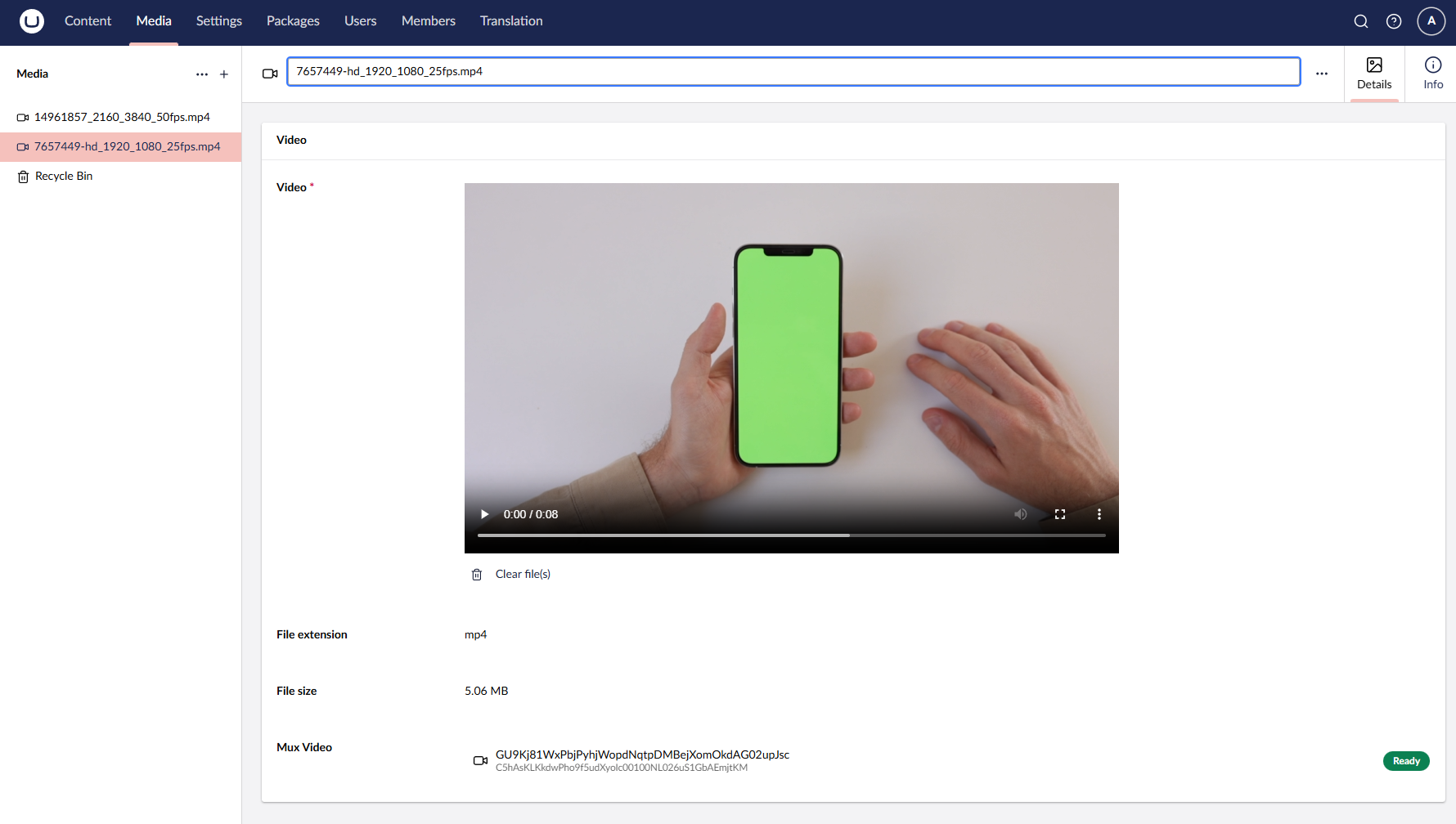 Umbraco media synced to Mux
