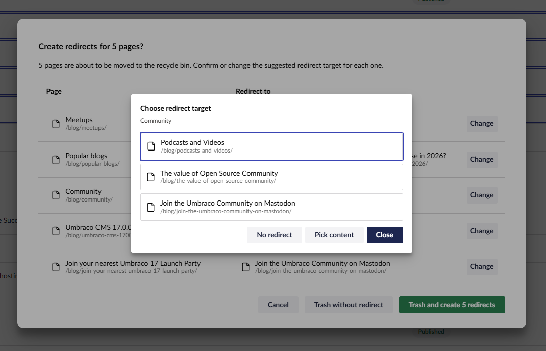 Change redirect target