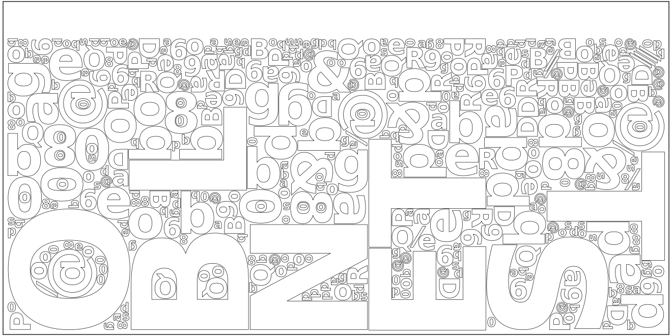 451 letter outlines nested on one sheet, small letters inside the holes of large ones