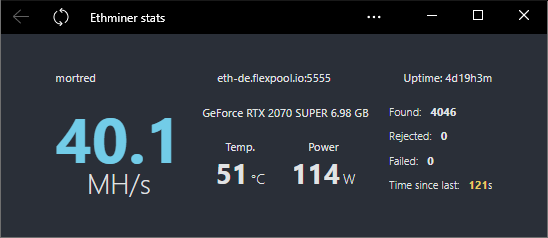 Screenshot of ethminer stats