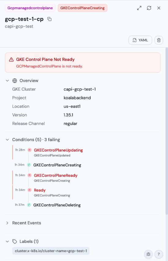 GCPManagedControlPlane with conditions timeline