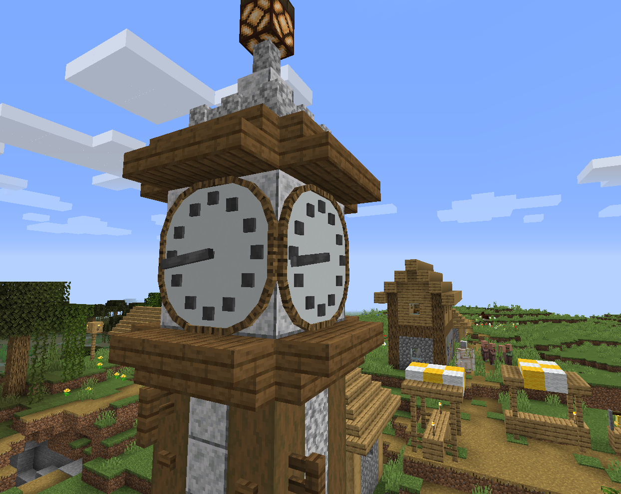 5 часов майнкрафт. Minecraft Clock Tower. Часовая башня майнкрафт. Часы в МАЙНКРАФТЕ. Часы майнкрафт постройка.