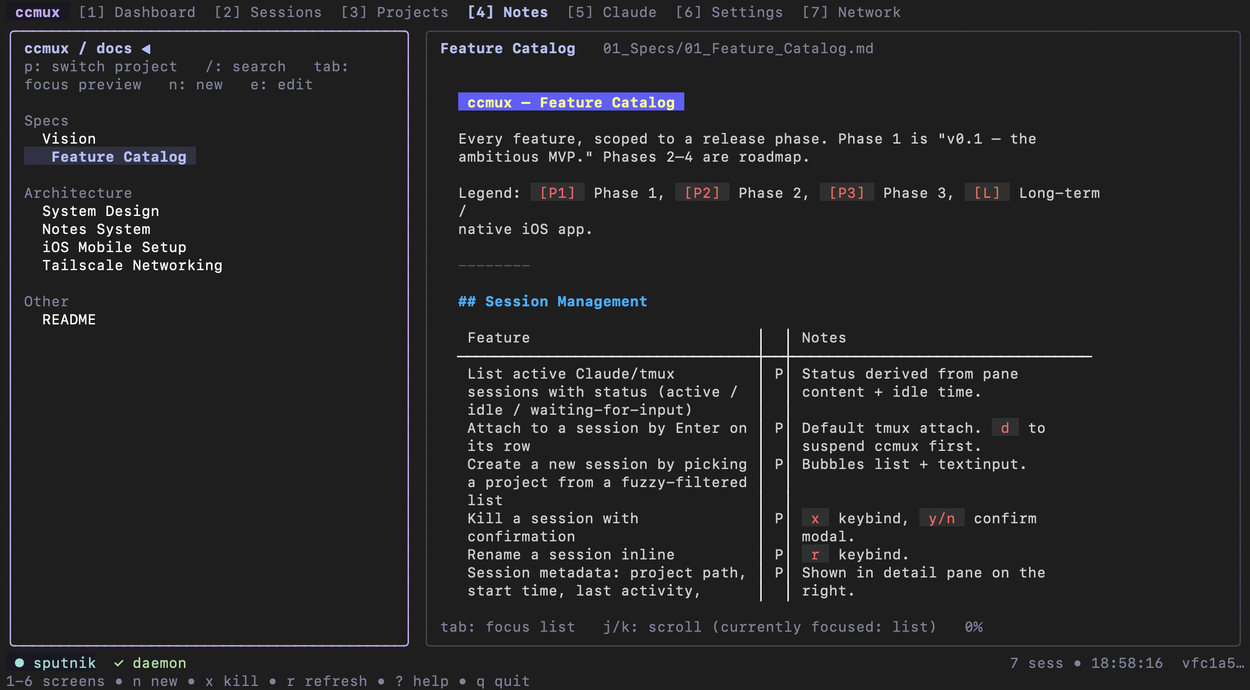 ccmux notes screen