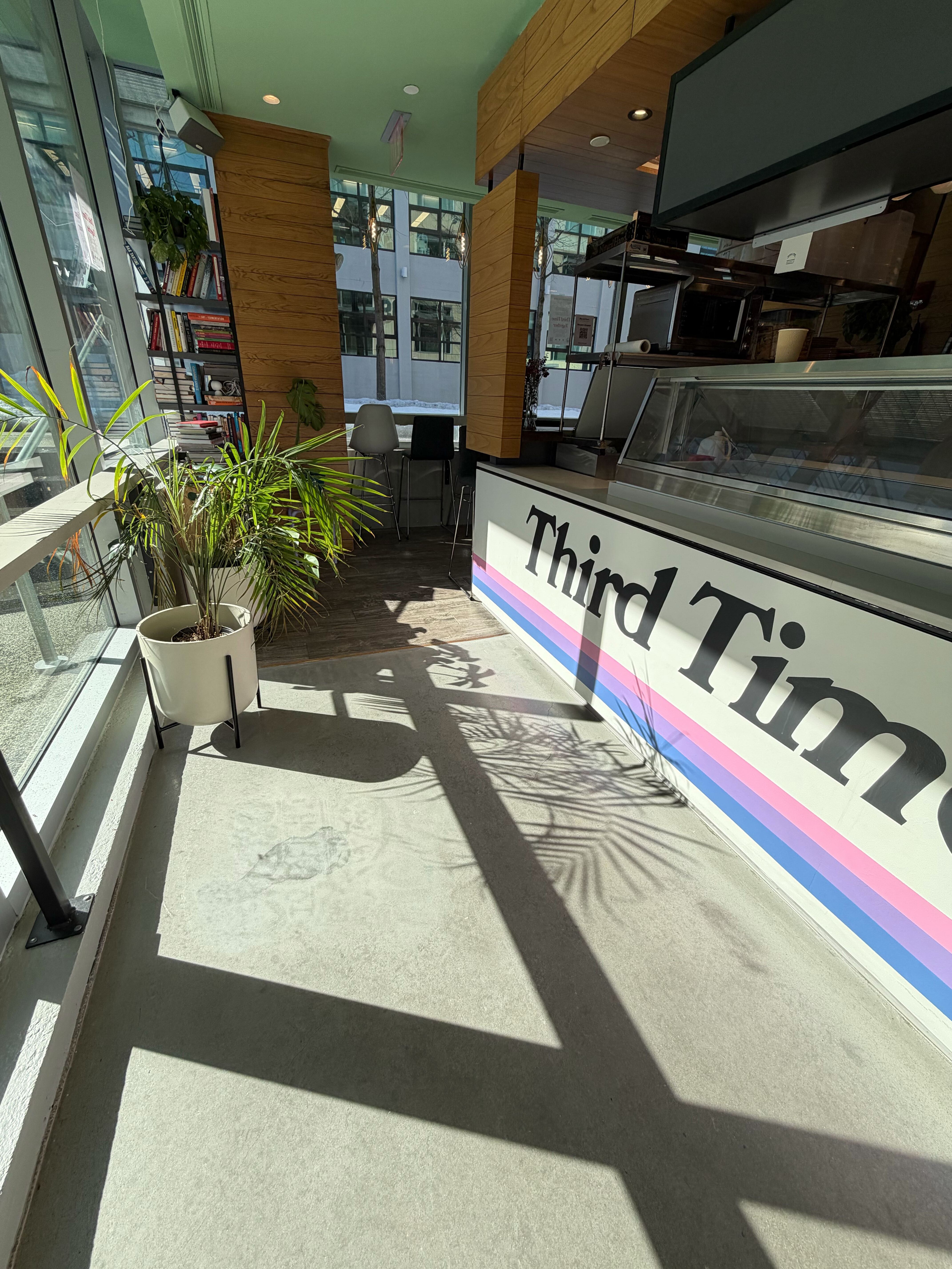 Sunny interior with the Third Time Together counter and plants