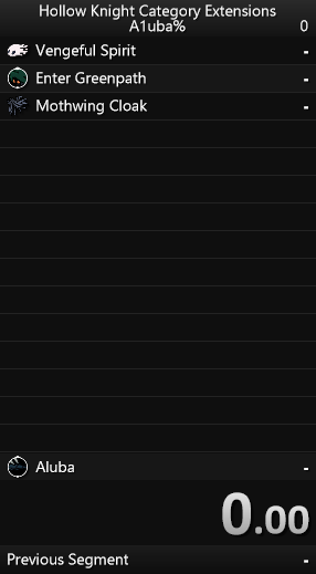 LiveSplit screenshot of the generated Aluba% Splits