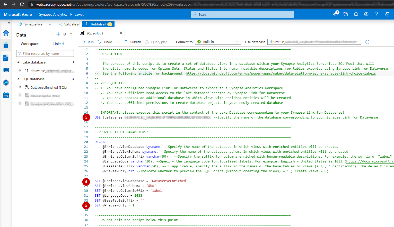 Screenshot of the configured script