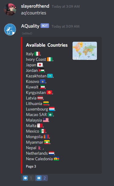 Country List section of bot
