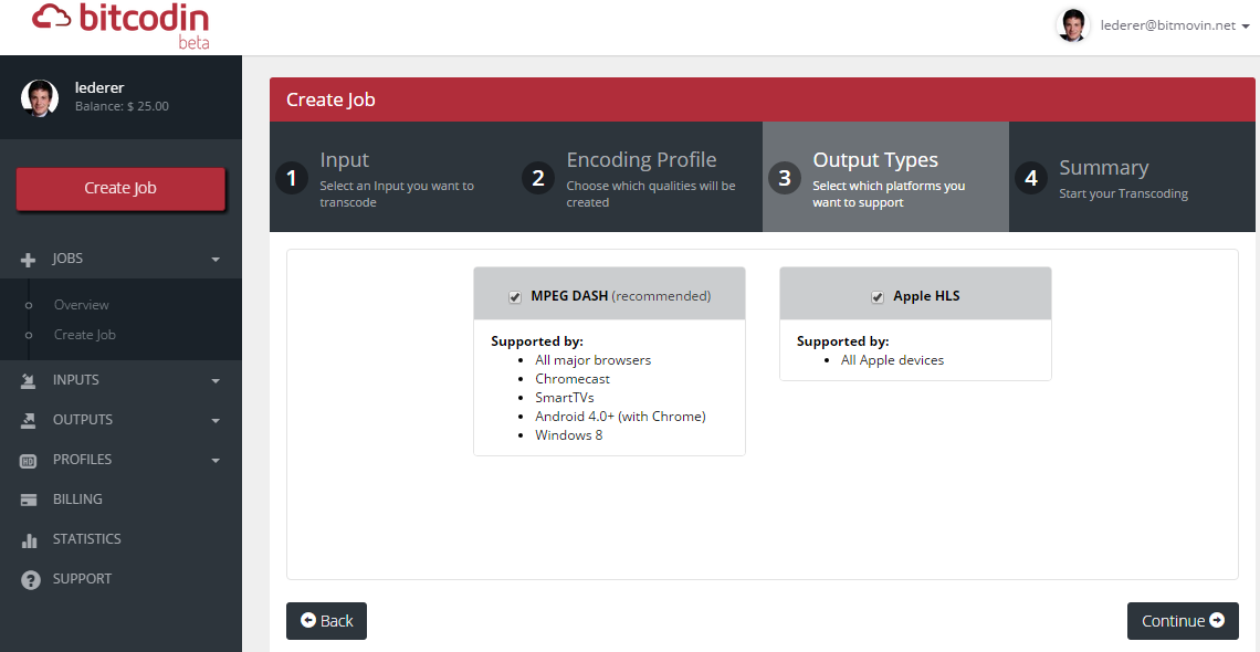bitcodin Job Wizard Formats