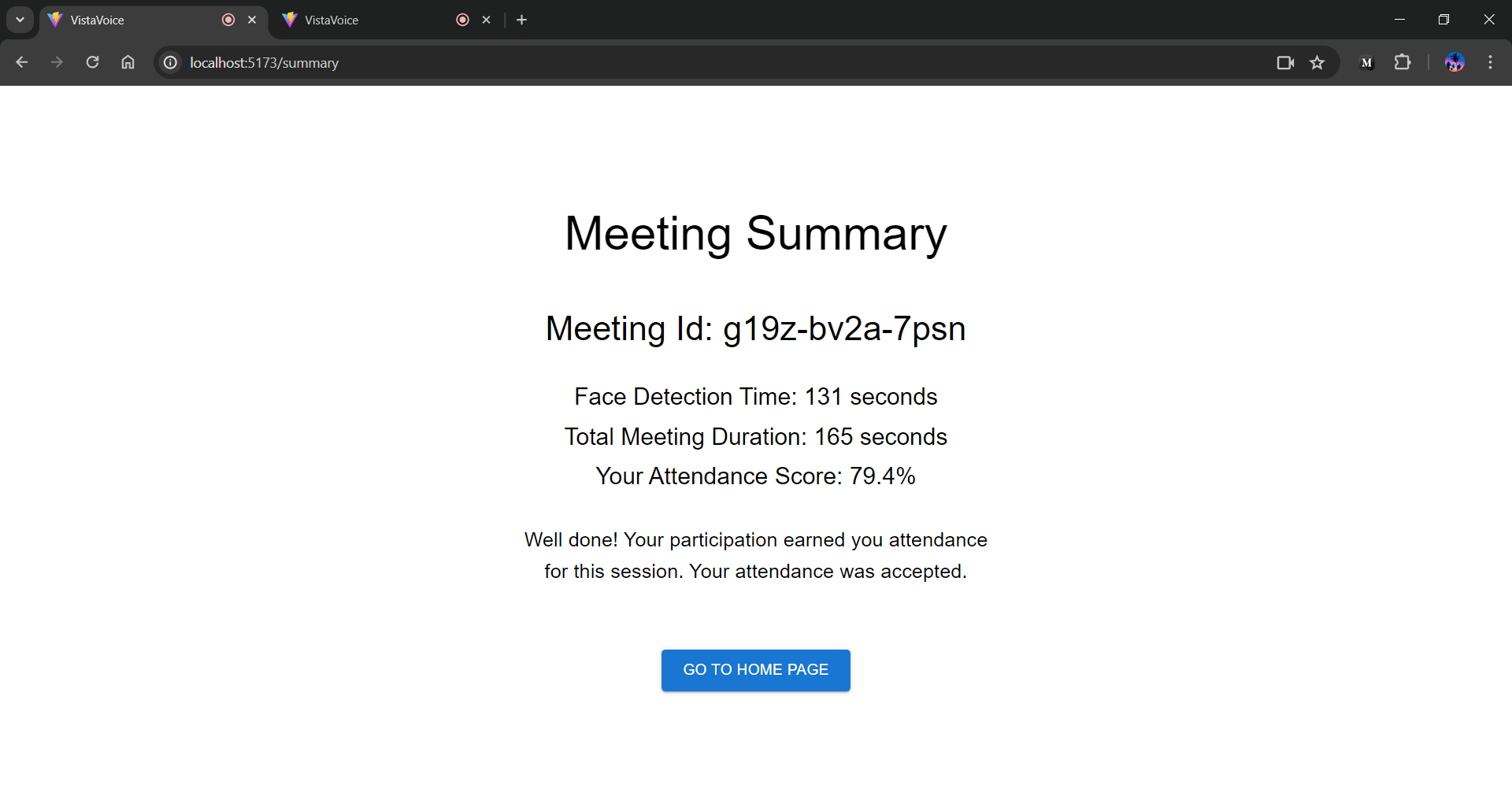 Meeting Summary Screen