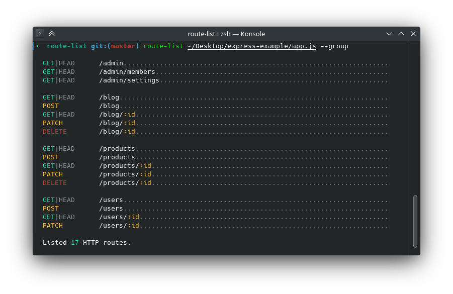 route-list CLI example