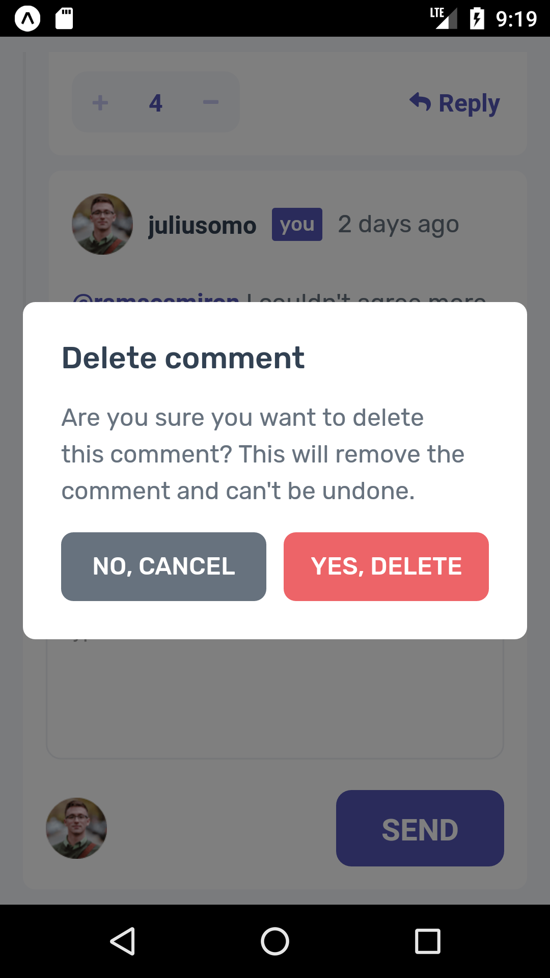 example of deleting a comment
