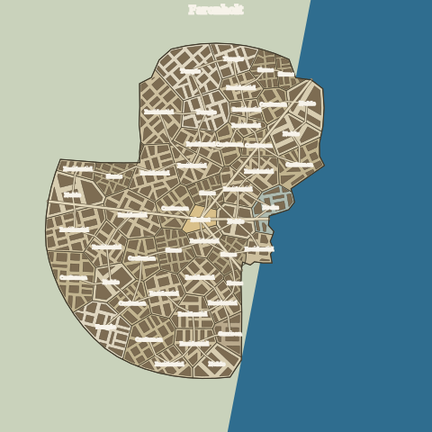 a coastal town whose outline is carved by the world's shoreline