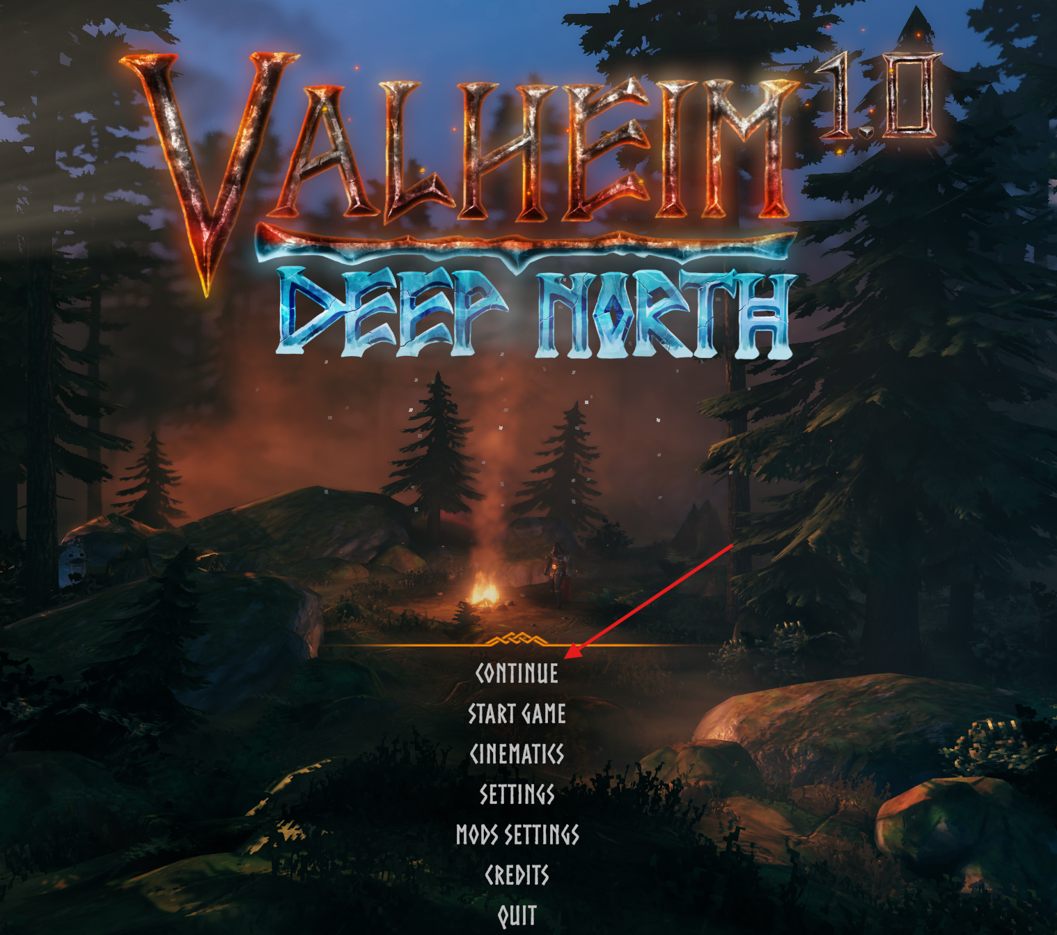 Continue button in the Valheim main menu