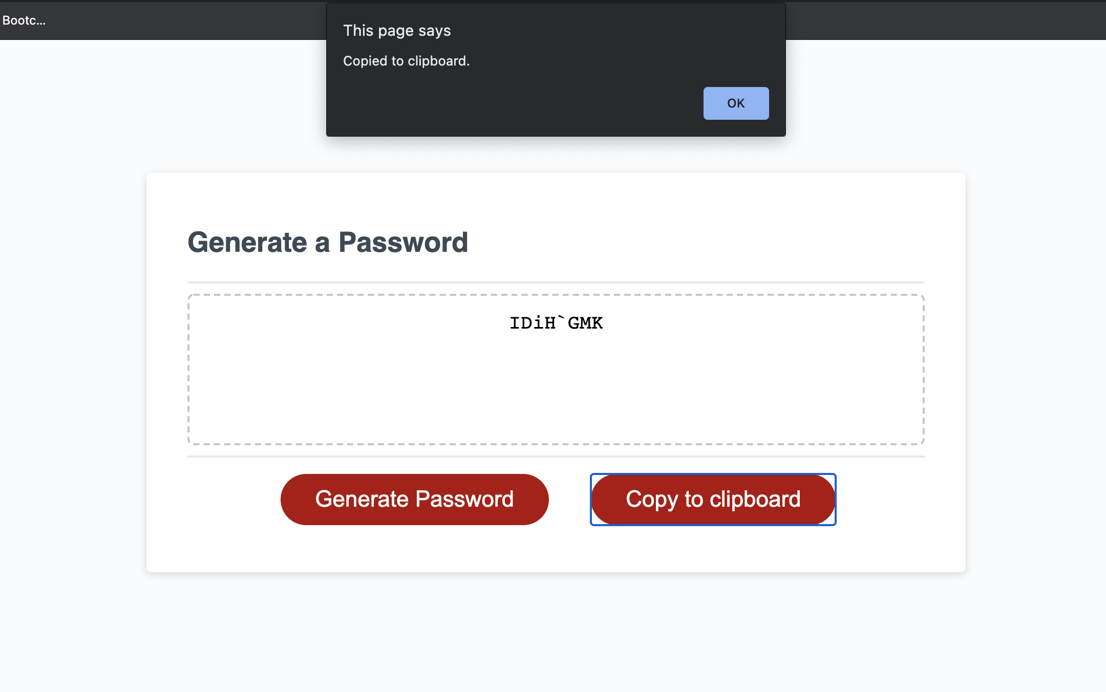 prompt showing that you copied the new password to your clipboard