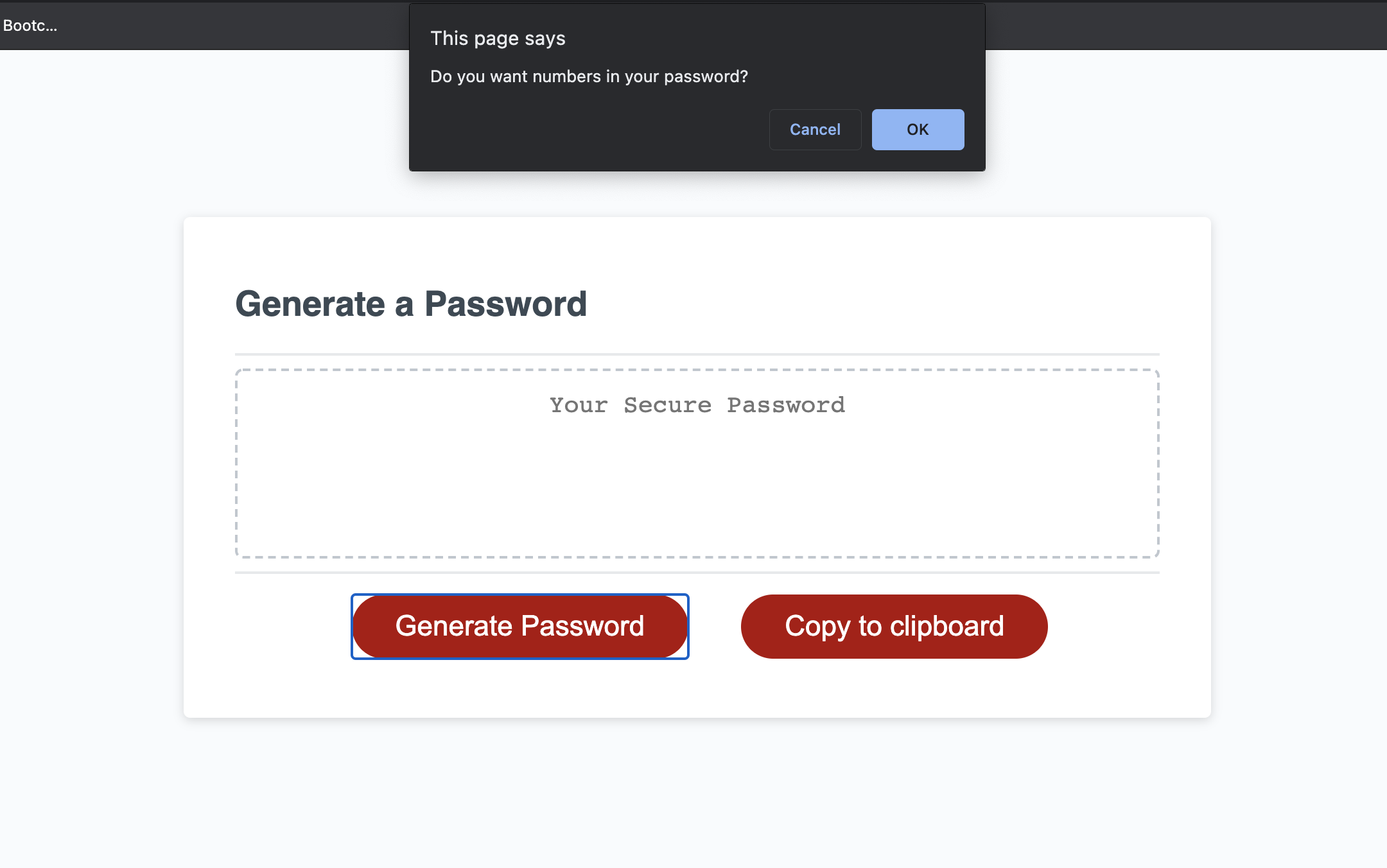 asking if you'd like numbers in your password, fourth prompt