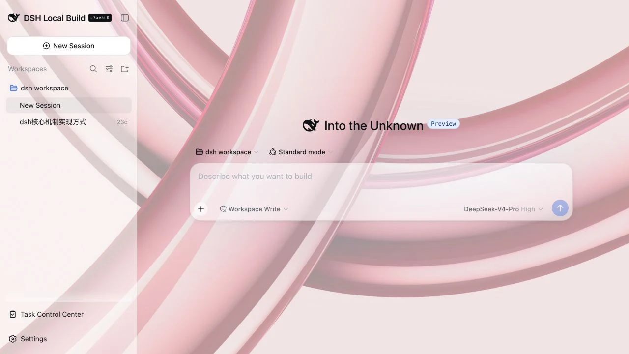 DeepSeek Harness Web with a custom pink wallpaper
