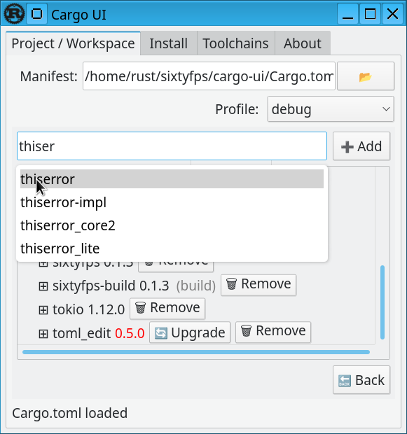 Screenshot of Cargo UI