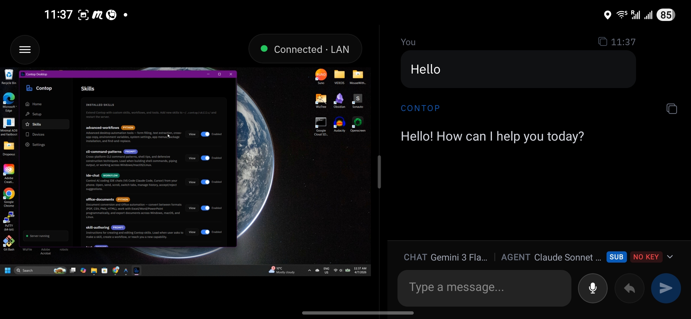 Landscape split view - live video beside the execution thread