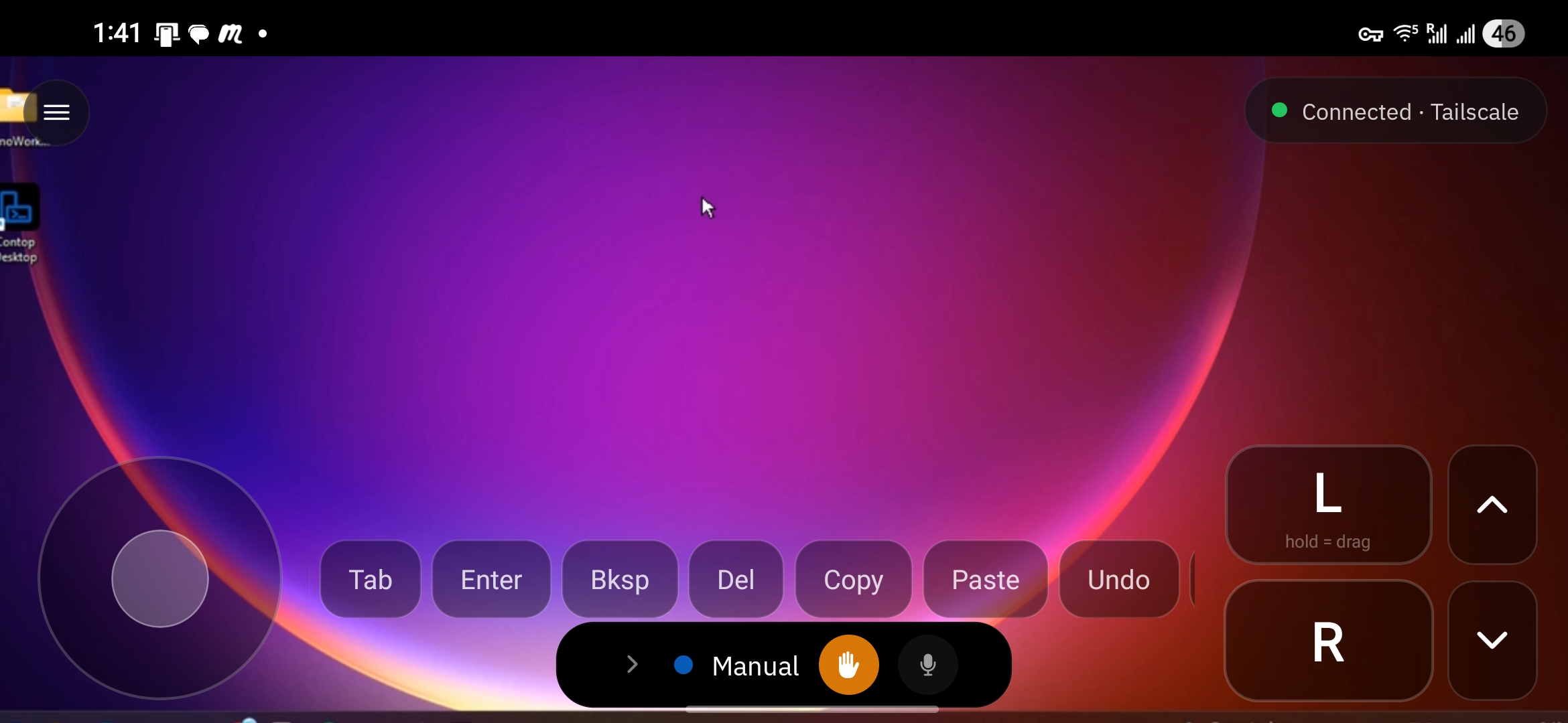 Manual control - direct touch control of the remote desktop
