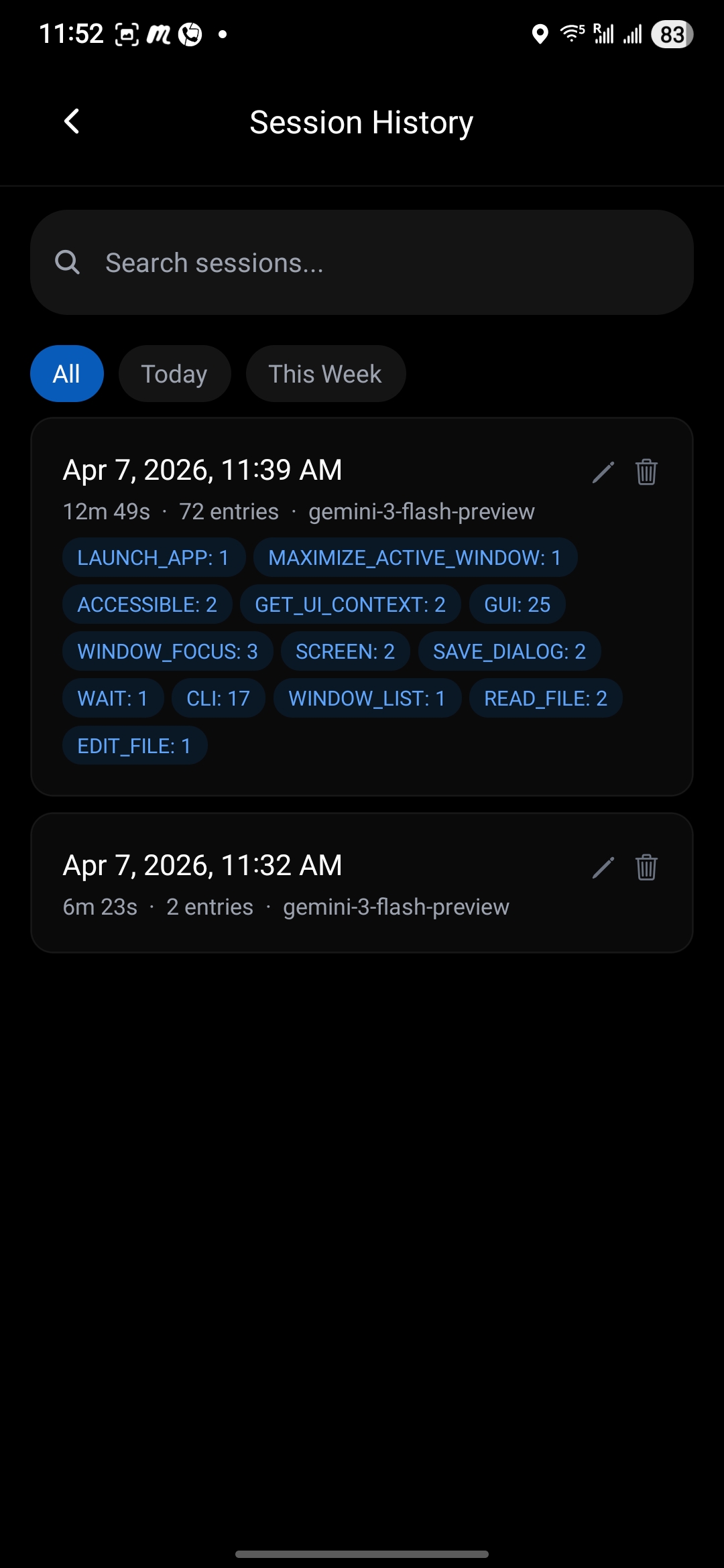 Session history - persisted conversation list