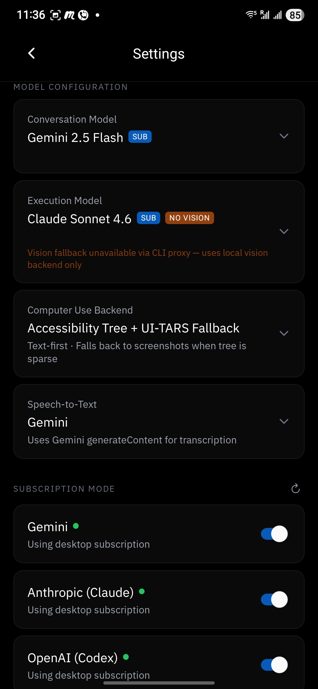 Settings - models and API keys