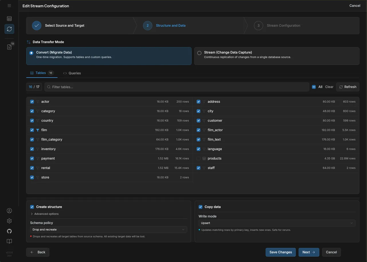 DBConvert Streams Configuration