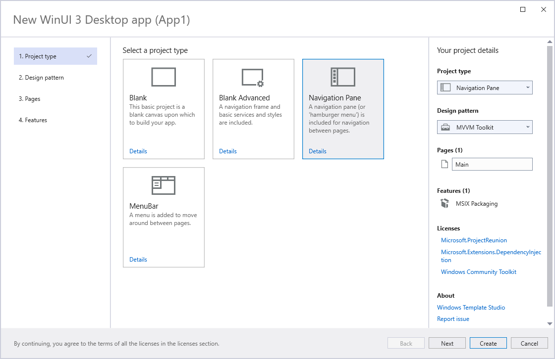 Windows Template Studio WinUI 3 screenshot